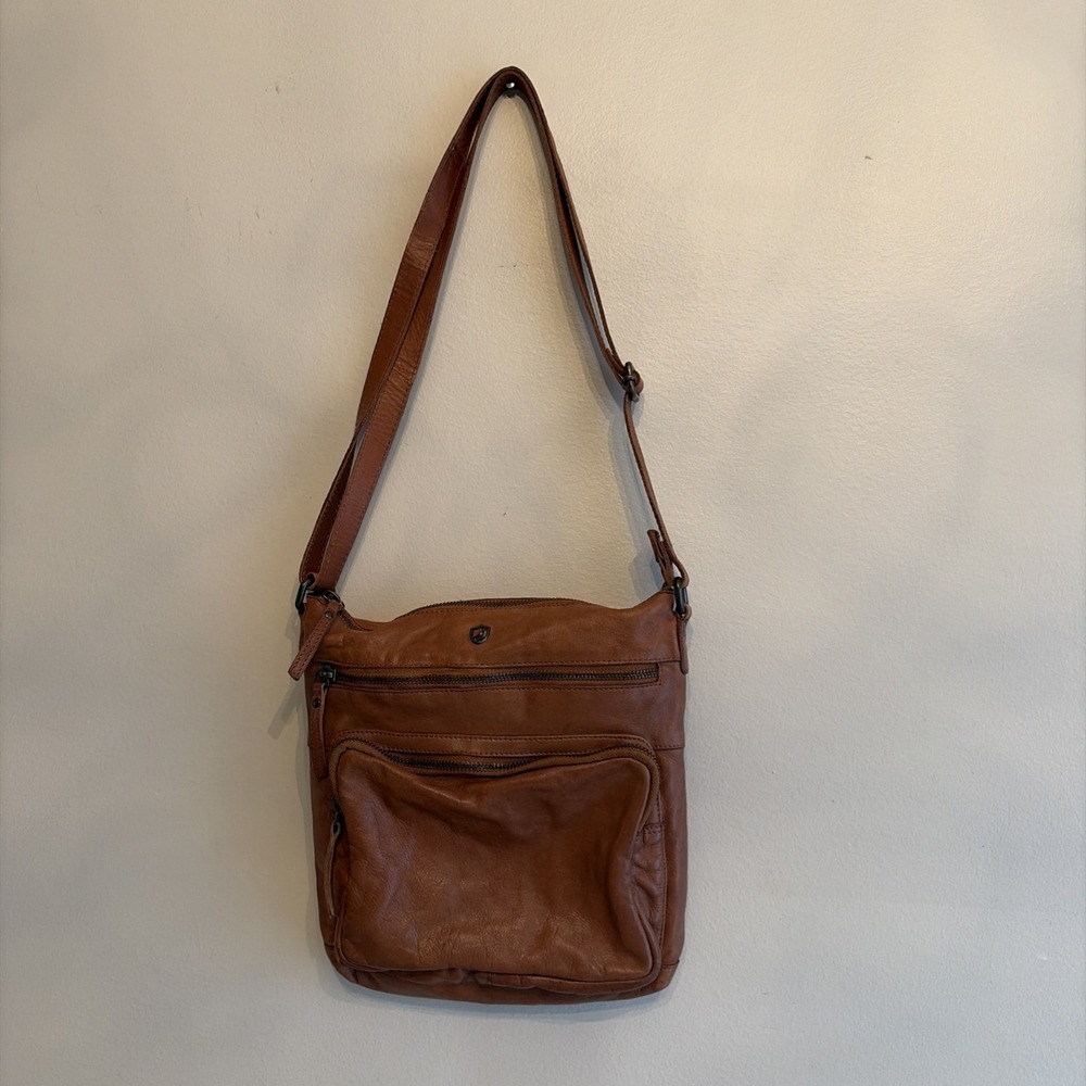 Cochor Brown Genuine Leather Multi Pocket Crossbody Bag Organizer Purse